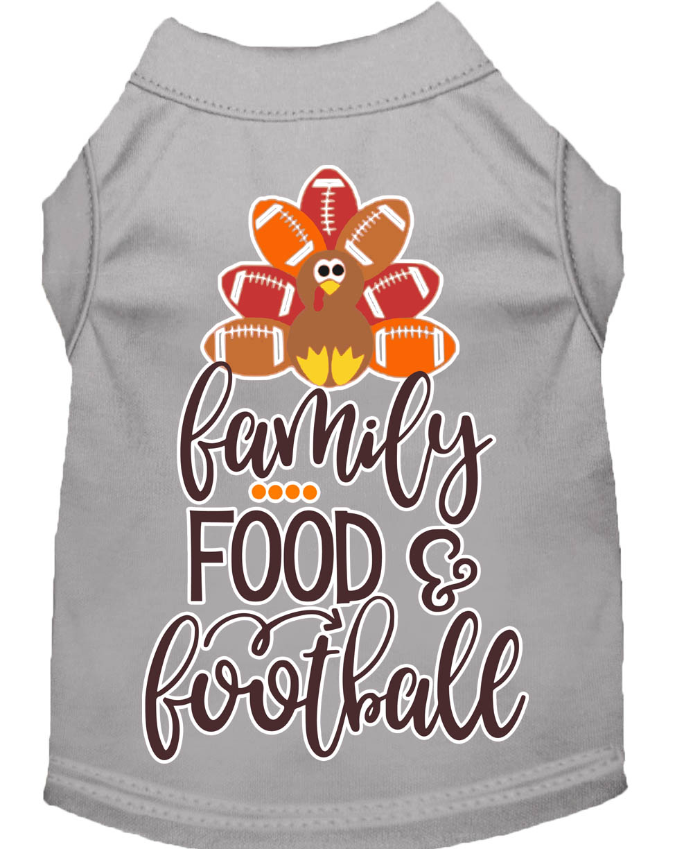 Family, Food, and Football Screen Print Dog Shirt Grey XS